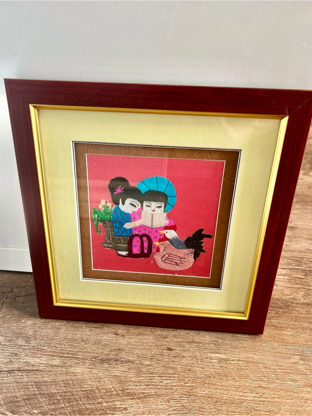 Vintage Framed Embroidered Folk Art
Asian Figures